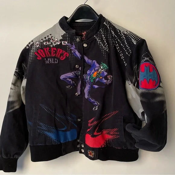 Vintage 90s Jeff Hamilton DC Comics Joker's Wild Batman Racing Bomber Jacket