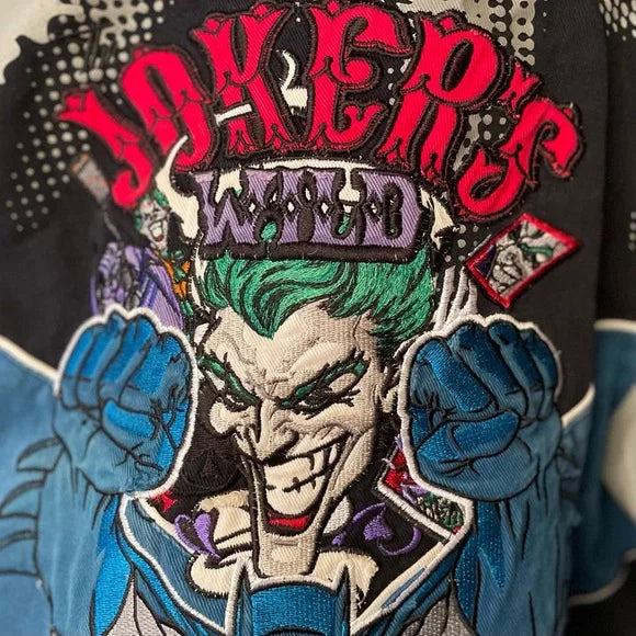 Vintage 90s Jeff Hamilton DC Comics Joker's Wild Batman Racing Bomber Jacket