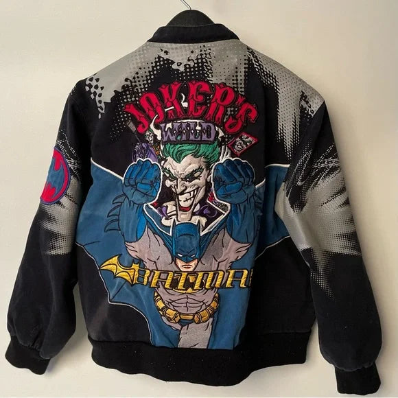 Vintage 90s Jeff Hamilton DC Comics Joker's Wild Batman Racing Bomber Jacket