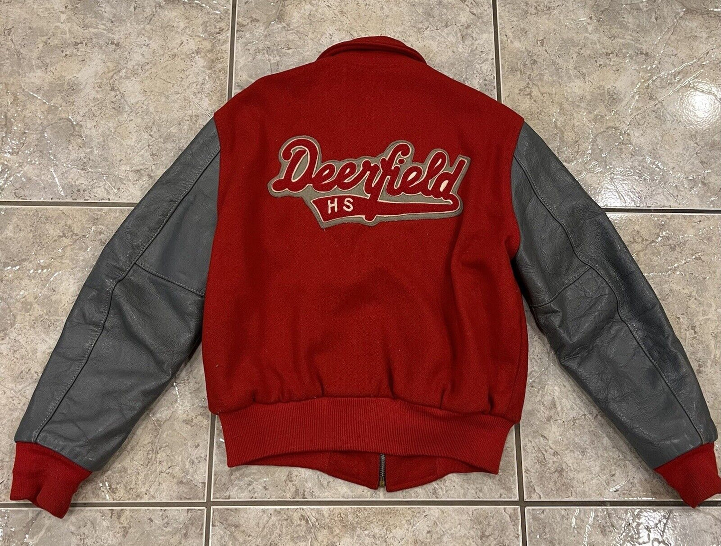 Vintage 70s Wool and Leather Varsity Jacket Deerfield High School Letterman Bomber