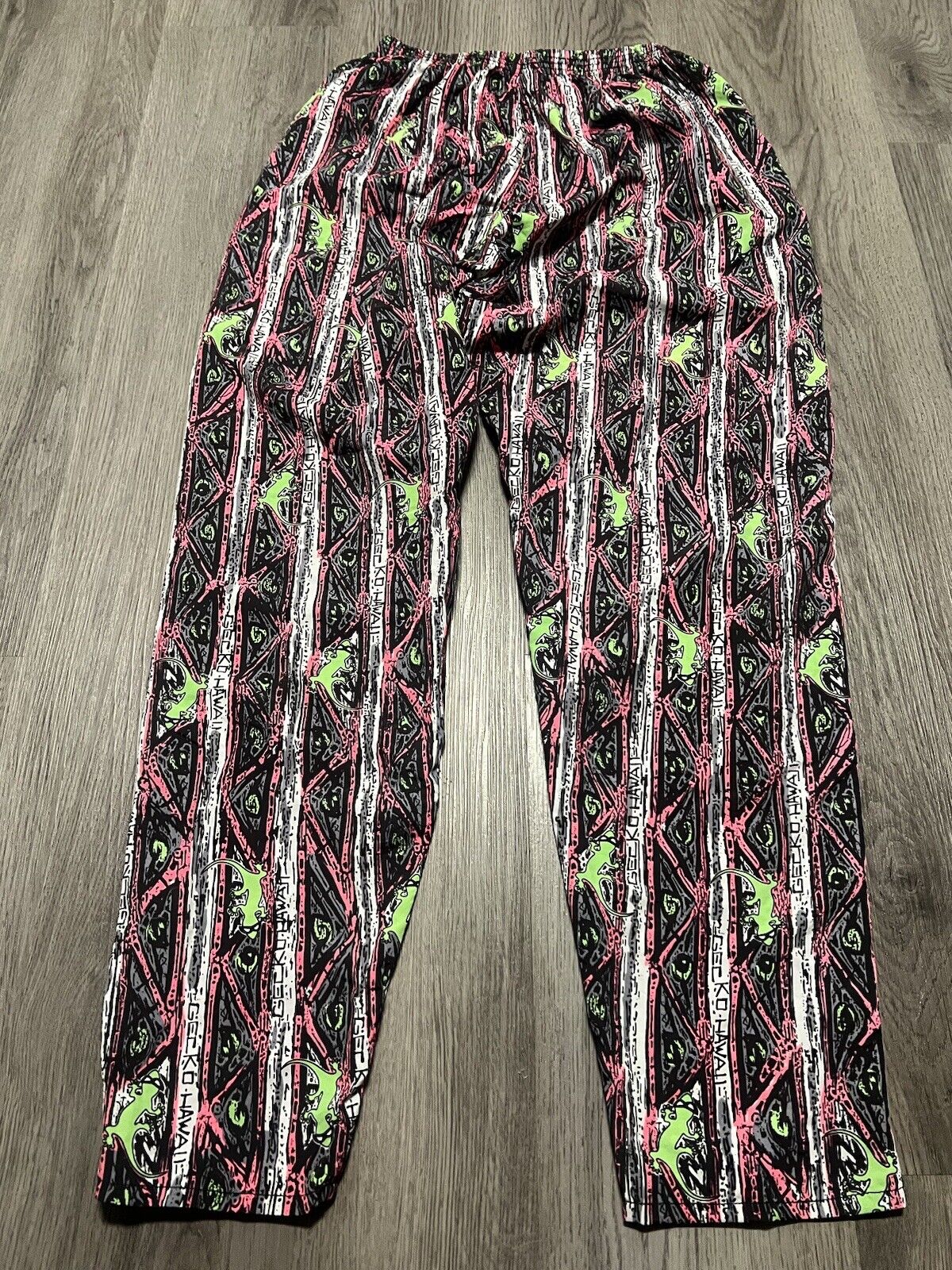 Vintage 90s Gecko Hawaii Surf Style Beach Neon Day-Glo Parachute Beach Pants