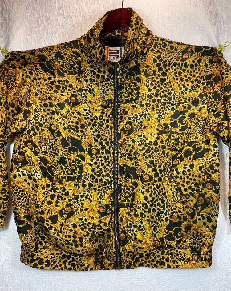 Vintage Silk Versace Style Baroque Jacket Baroque Zip Up EVR 90s Bomber