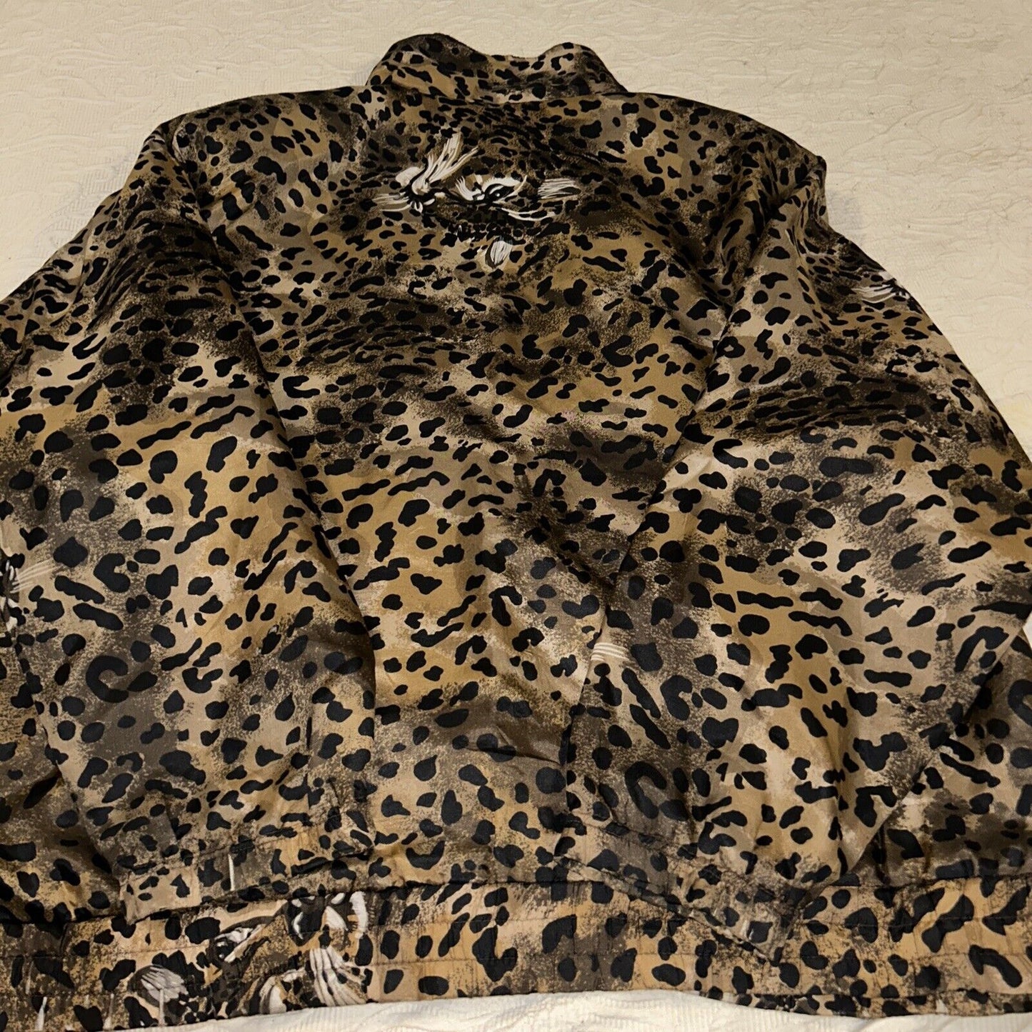 Vintage 80s EVR Div Rousso Apparel Group Versace Style Baroque Leopard Print AOP 100% Silk Jacket Bomber