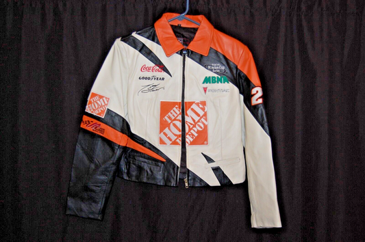 Vintage NASCAR Jeff Hamilton Leather Racing Jacket Tony Stewart Home Depot JH Design Cropped Bomber