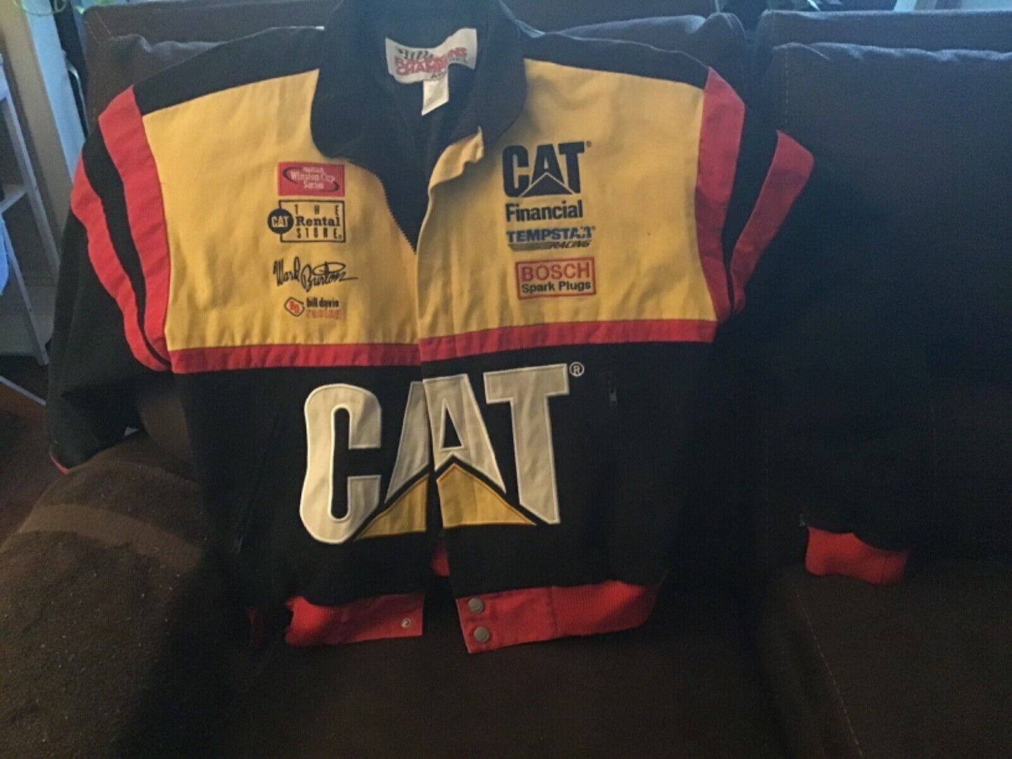 Vintage 90s NASCAR CAT Racing Jacket Ward Burton Bill Davis Bomber