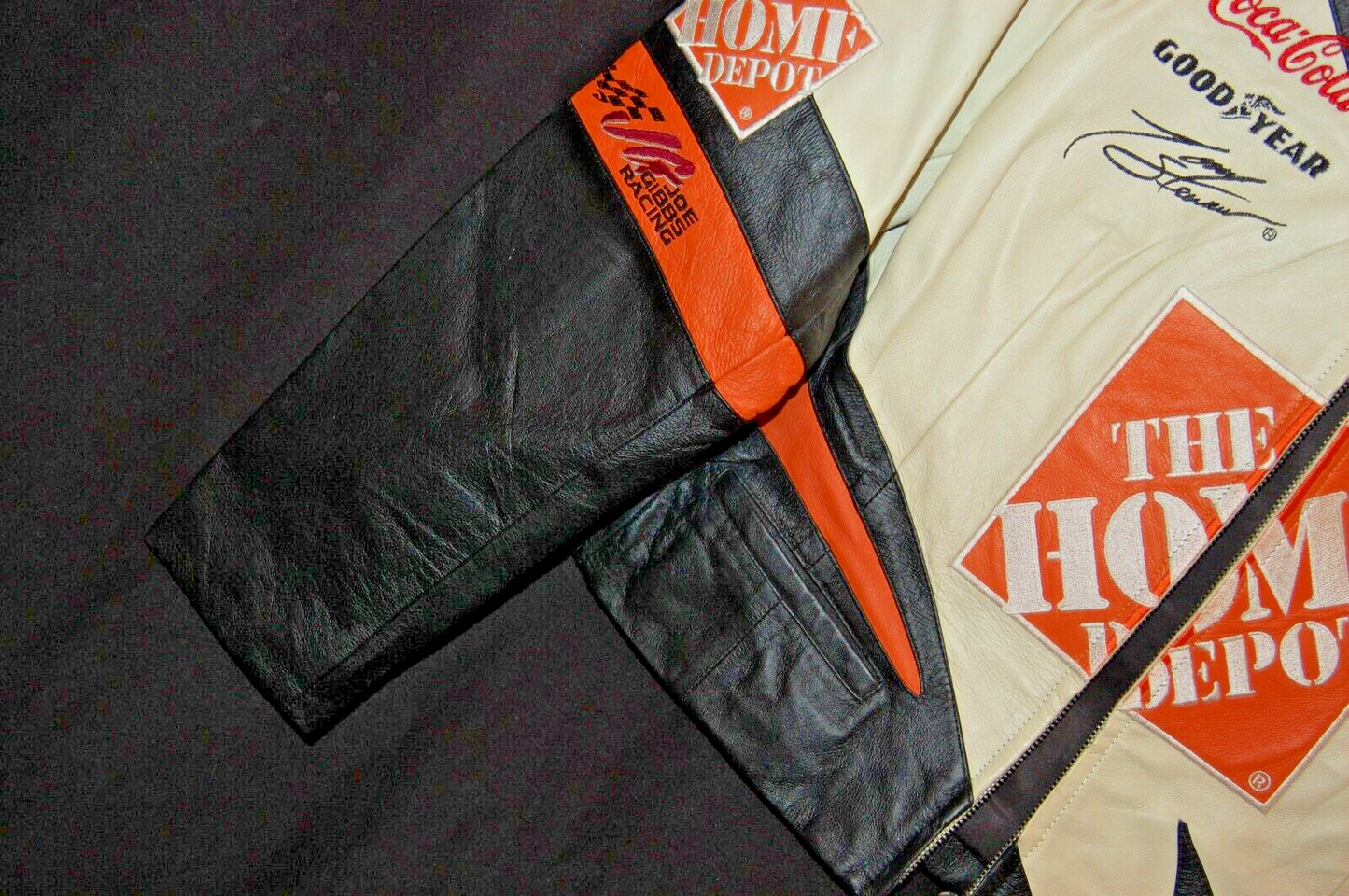 Vintage NASCAR Jeff Hamilton Leather Racing Jacket Tony Stewart Home Depot JH Design Cropped Bomber