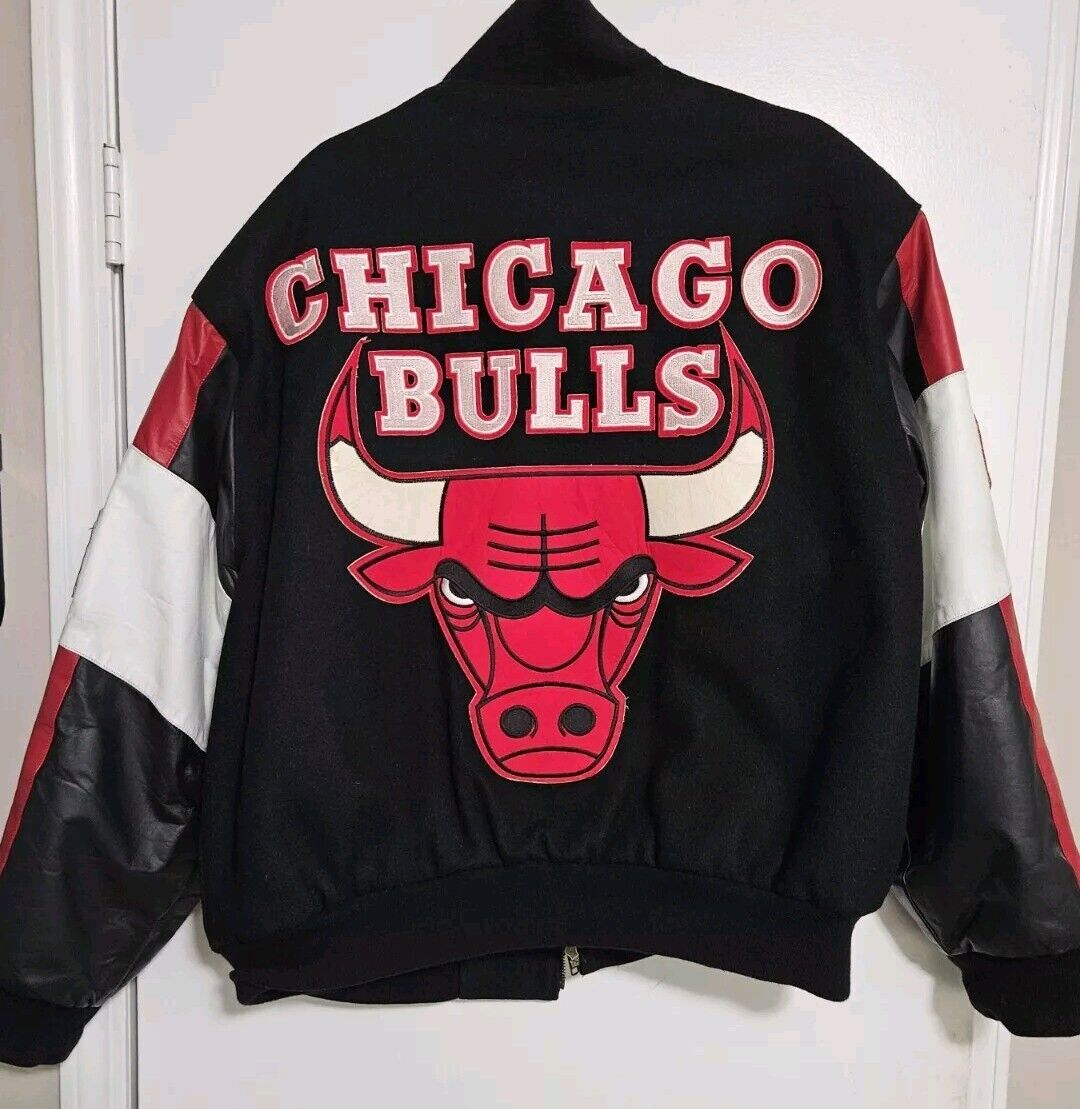 Vintage 1996 Jeff Hamilton NBA Chicago Bulls Eastern Conference Wool Leather Bomber Jacket