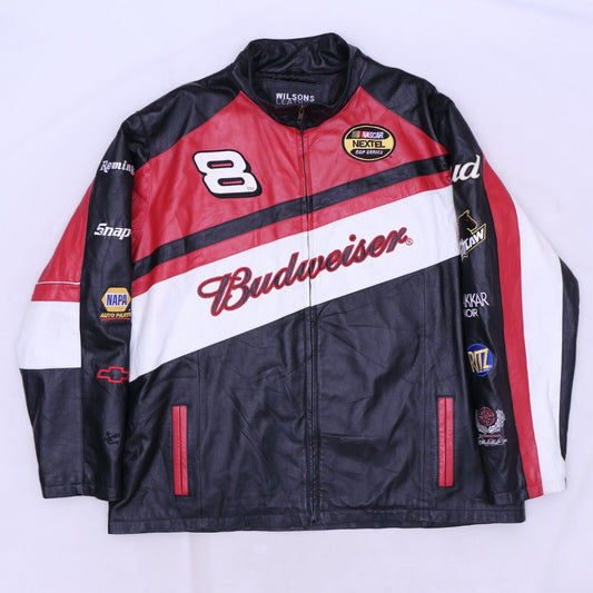 Vintage Y2K NASCAR Budweiser Dale Earnhardt Jr #8 Wilsons Leather Racing Jacket Chase Authentics Bomber