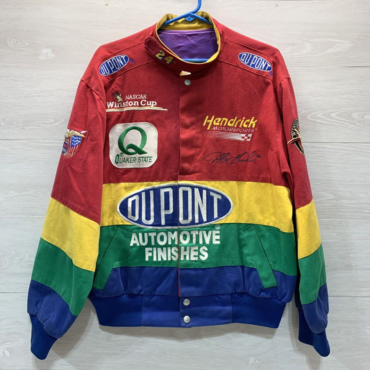 Vintage 90s Jeff Hamilton NASCAR Jeff Gordon DuPont Rainbow Racing Jacket Bomber