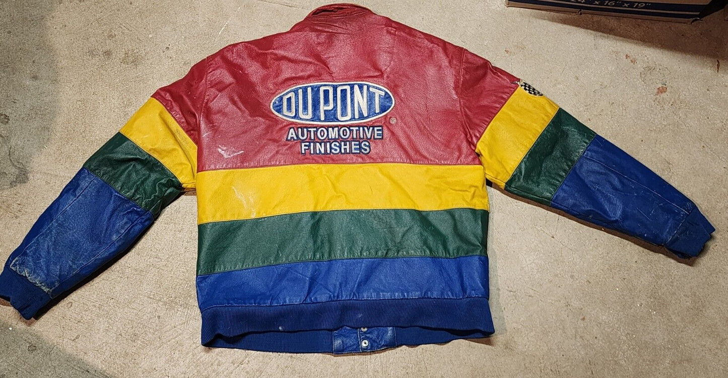 Vintage 90s NASCAR Jeff Gordon DuPont Winston Cup Distressed Leather Racing Jacket Pepsi Quaker State Jeff Hamilton Bomber