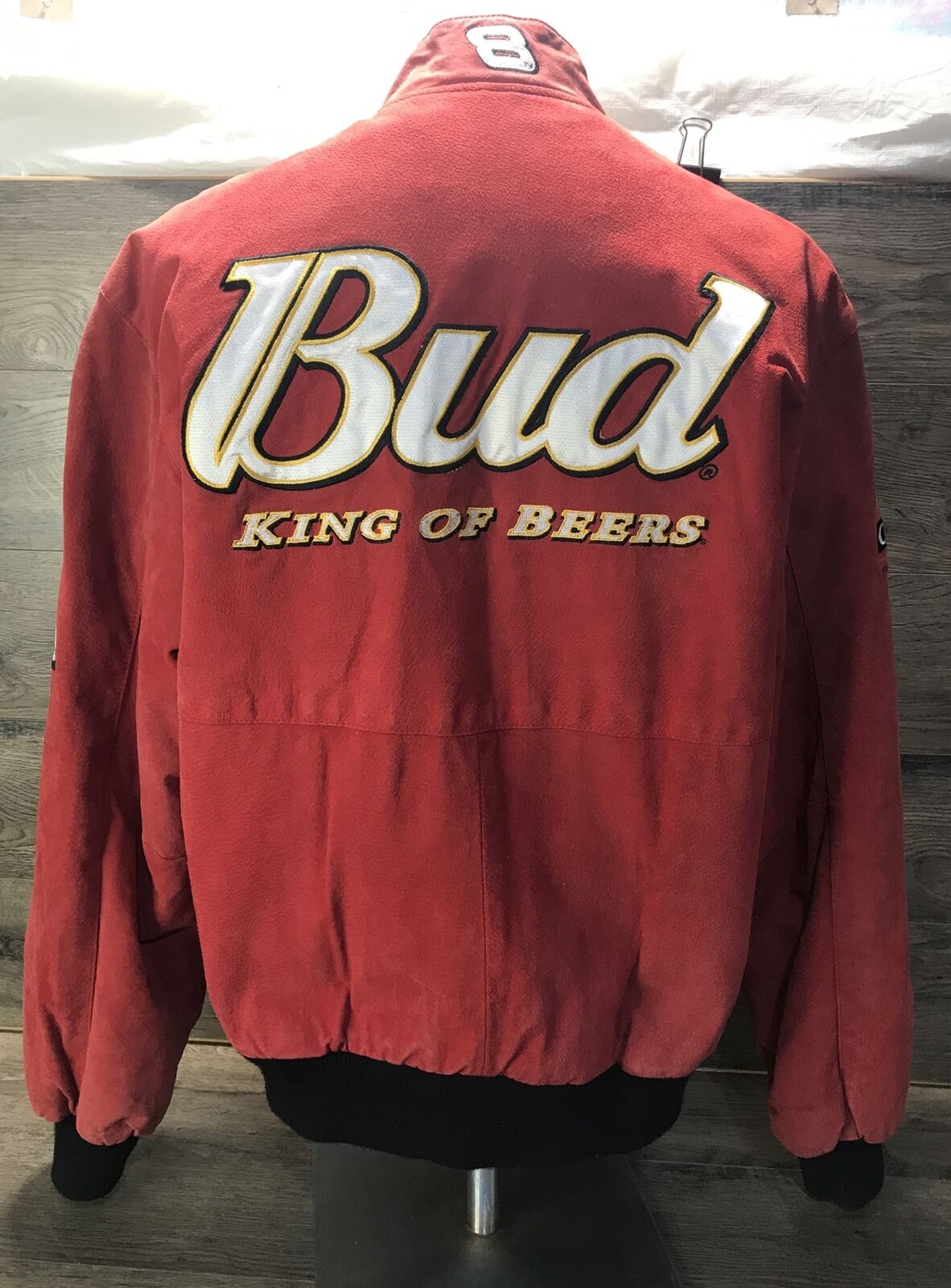 Vintage Y2K NASCAR Dale Earnhardt Jr Budweiser Suede Leather Racing Jacket Red Chase Authentics Bomber