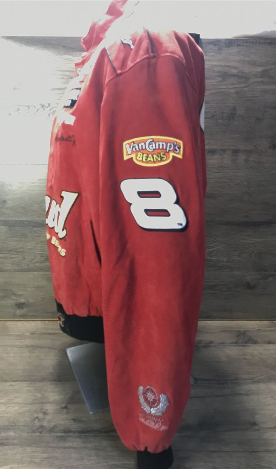 Vintage Y2K NASCAR Dale Earnhardt Jr Budweiser Suede Leather Racing Jacket Red Chase Authentics Bomber