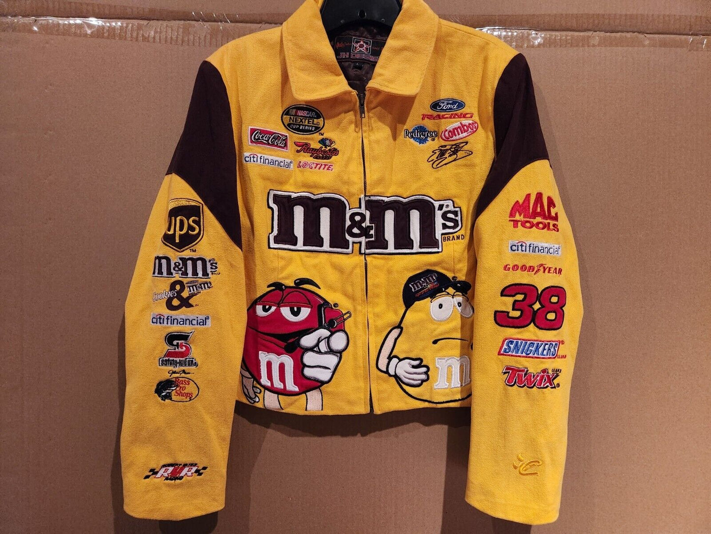 Vintage Y2K NASCAR M&M's Racing Jacket #38 Elliot Sadler JH Design Jeff Hamilton Bomber