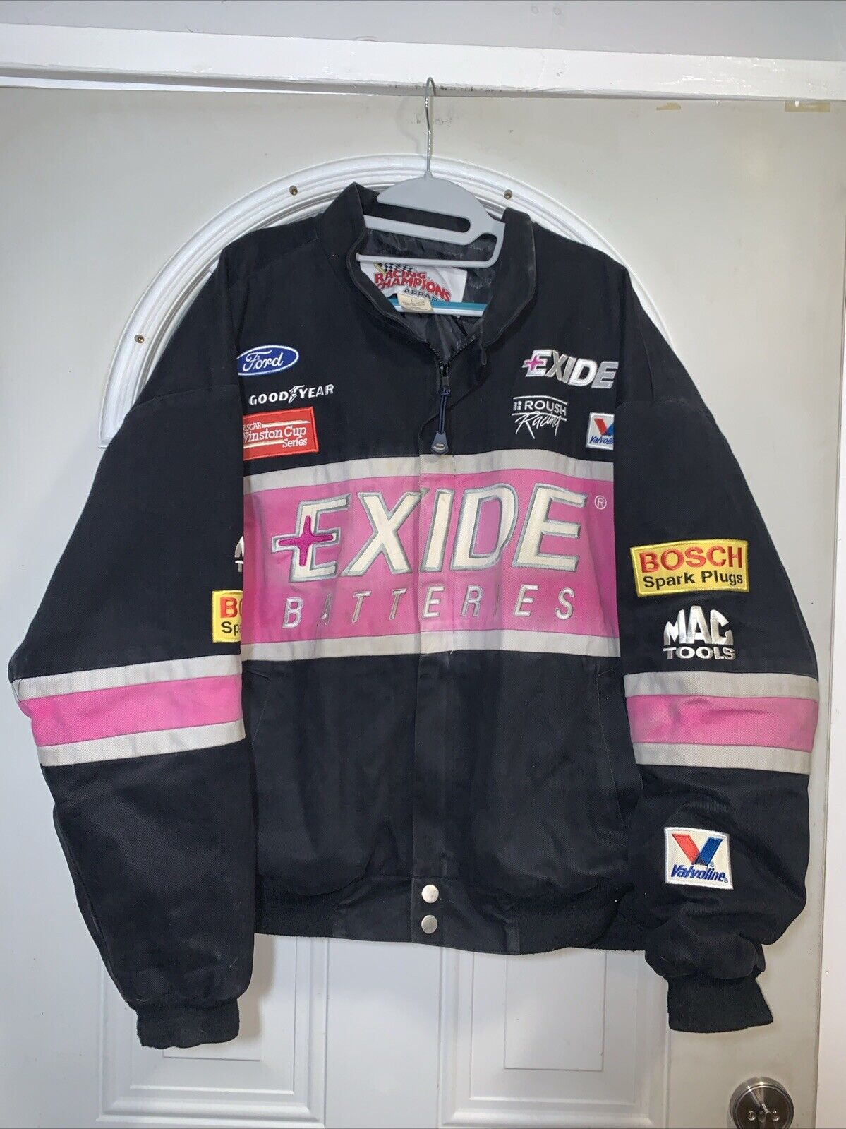 Vintage 90s NASCAR Jeff Burton Exide Batteries Goodyear Mac Tools Racing Jacket Winston Cup Ford Racing Champions Bomber