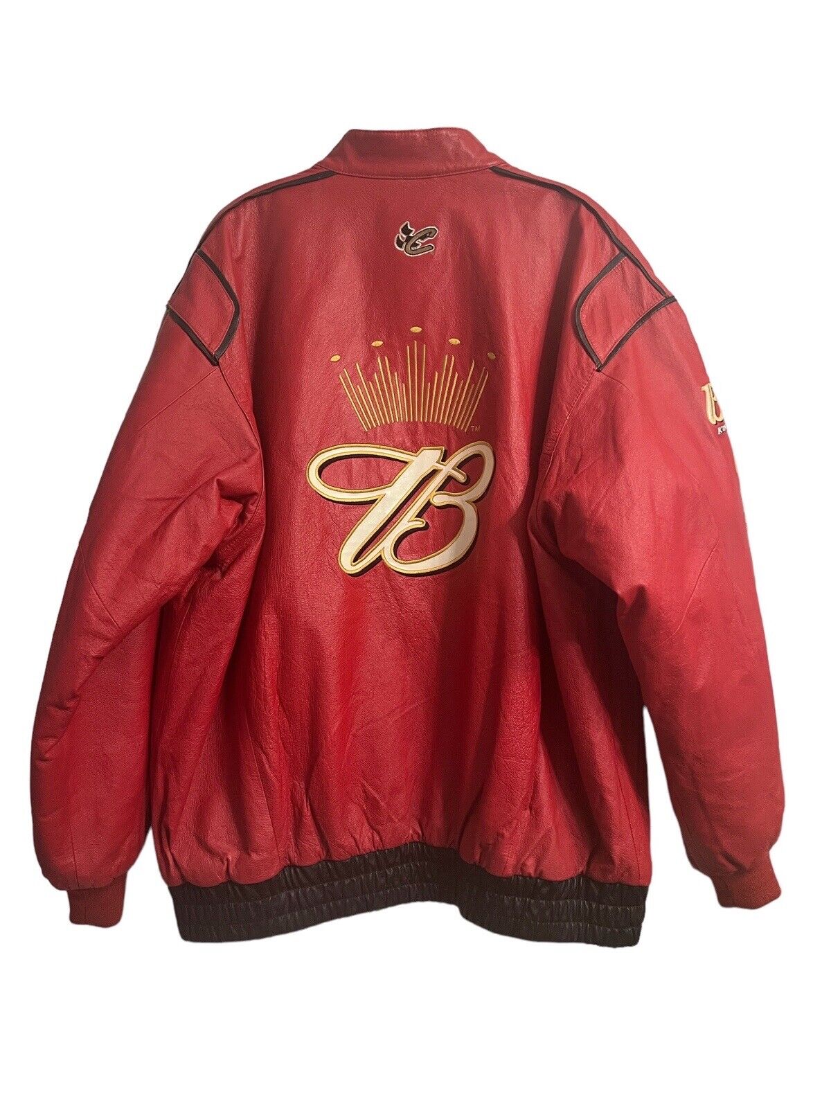 Vintage 90s NASCAR Budweiser Dale Earnhardt Jr Red Leather Racing Jacket Ritz Snap-on Goodyear NAPA Chase Authentics Bomber