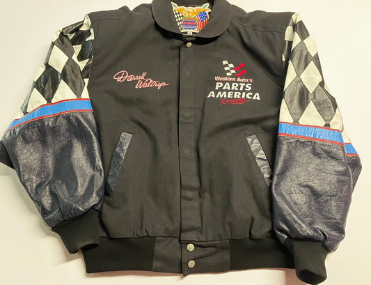 Vintage 90s Jeff Hamilton NASCAR Darrell Waltrip Western Auto Parts America Racing Jacket Cotton &Leather Bomber