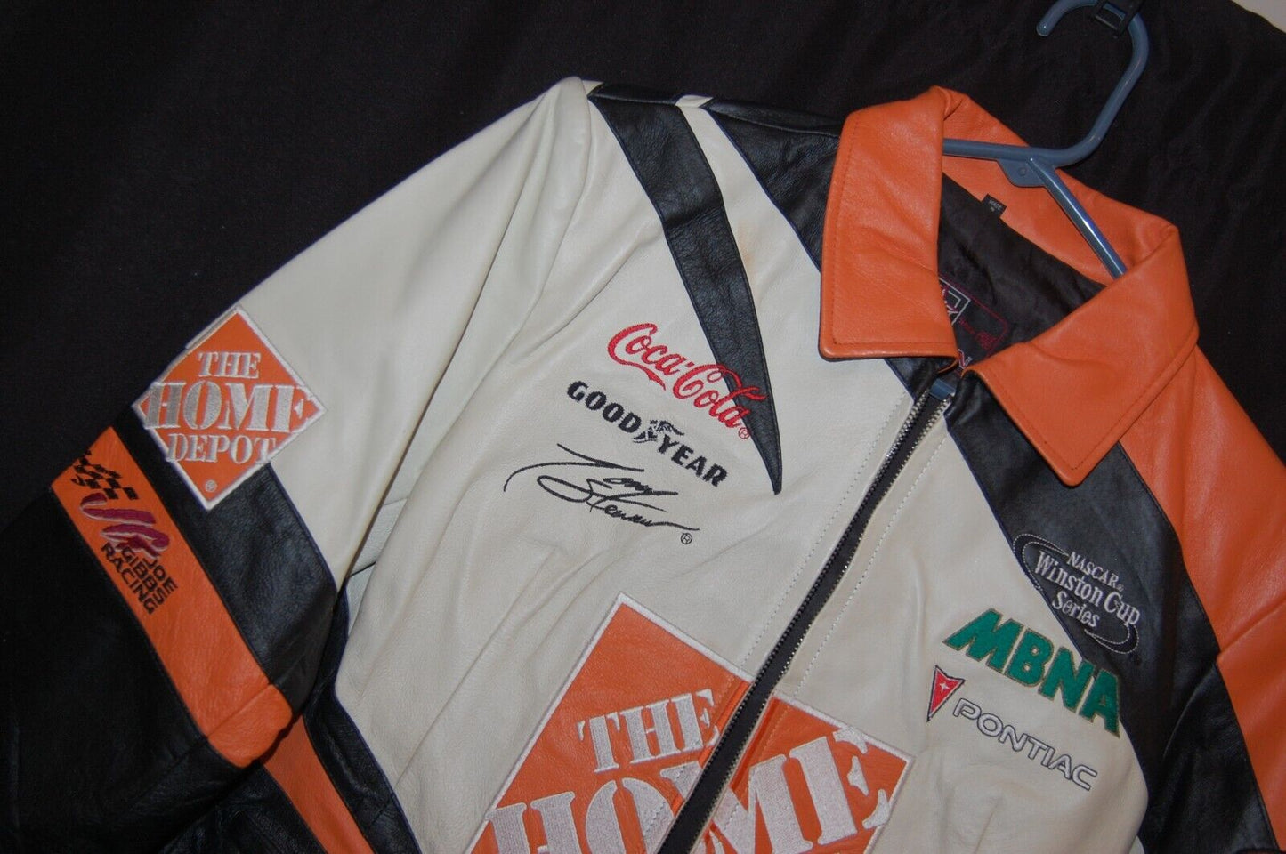 Vintage NASCAR Jeff Hamilton Leather Racing Jacket Tony Stewart Home Depot JH Design Cropped Bomber