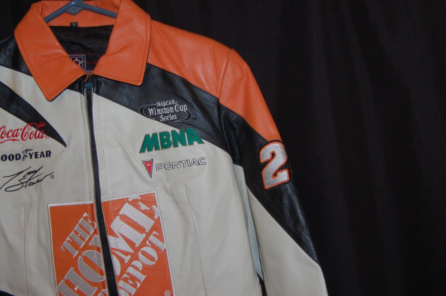 Vintage NASCAR Jeff Hamilton Leather Racing Jacket Tony Stewart Home Depot JH Design Cropped Bomber