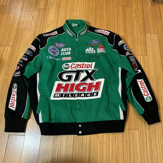 Vintage 90s Castrol GTX High Mileage Racing NASCAR Jacket Main Gate Jeff Hamilton Bomber