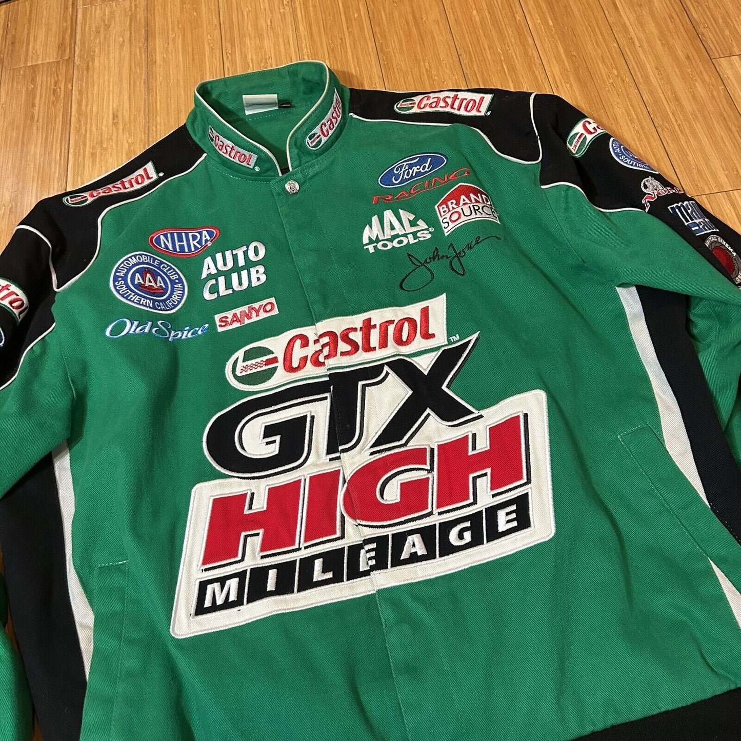 Vintage 90s Castrol GTX High Mileage Racing NASCAR Jacket Main Gate Jeff Hamilton Bomber