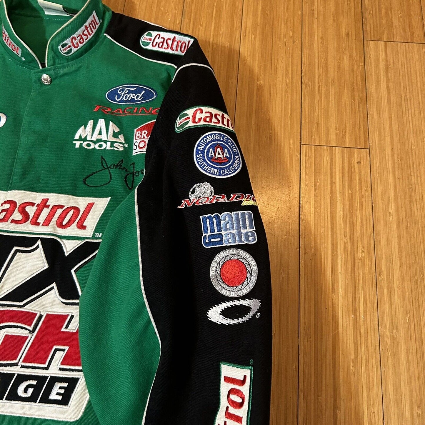 Vintage 90s Castrol GTX High Mileage Racing NASCAR Jacket Main Gate Jeff Hamilton Bomber