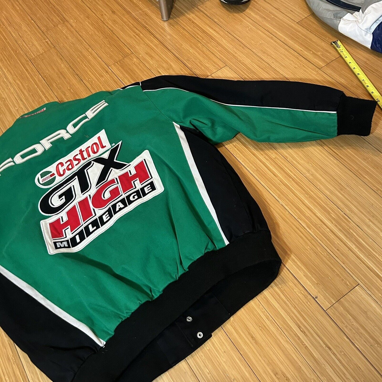 Vintage 90s Castrol GTX High Mileage Racing NASCAR Jacket Main Gate Jeff Hamilton Bomber