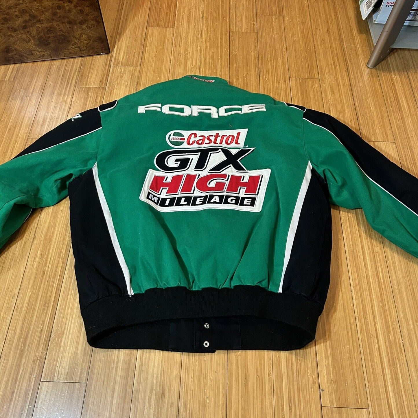 Vintage 90s Castrol GTX High Mileage Racing NASCAR Jacket Main Gate Jeff Hamilton Bomber