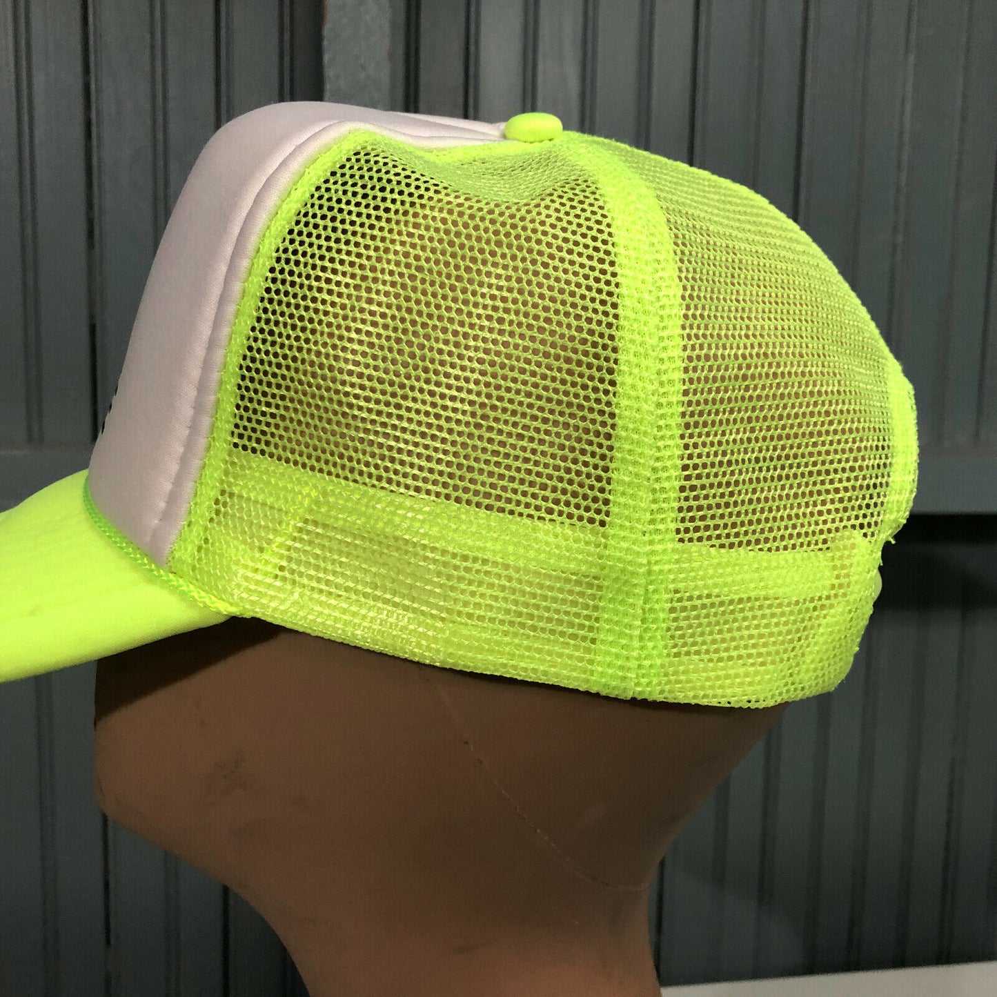 Vintage 90s Route 66 Service Day-Glo Neon Yellow Snapback Mesh Trucker Baseball Hat Cap