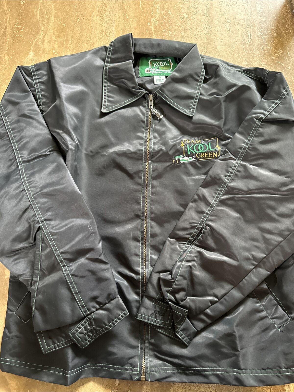 Vintage 80s Team Kool Green Black Racing Jacket Windbreaker