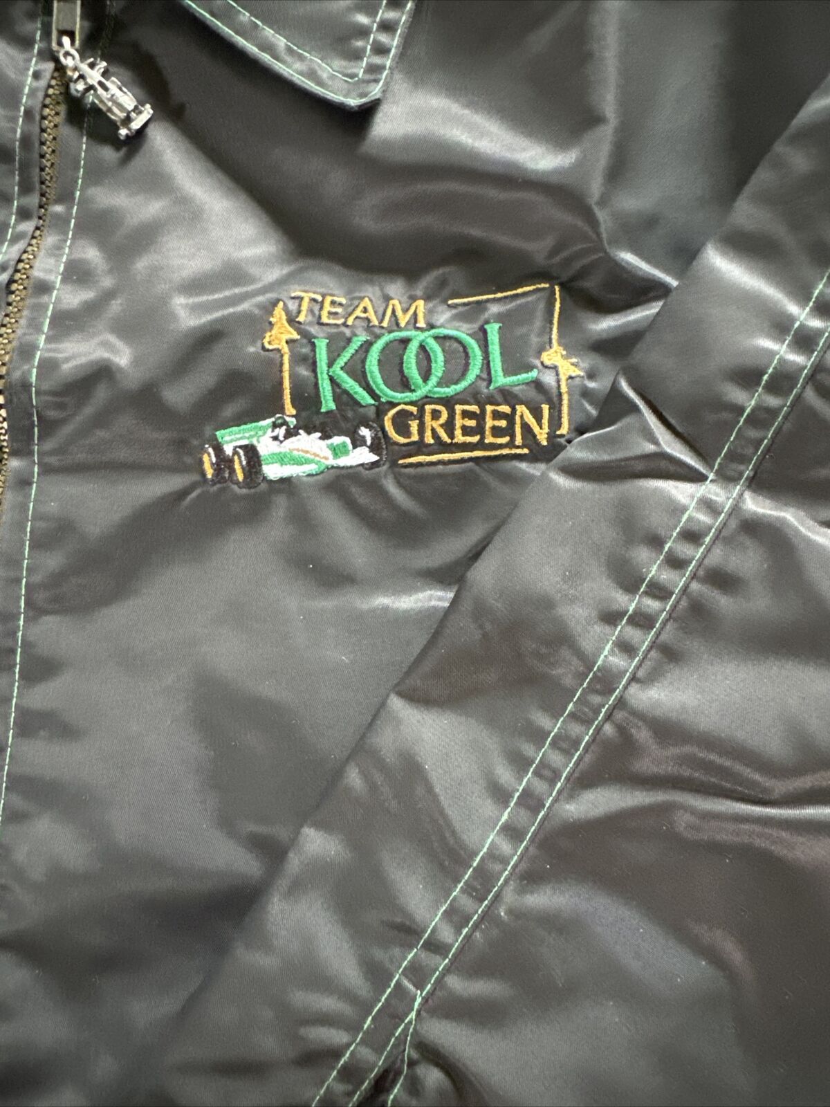 Vintage 80s Team Kool Green Black Racing Jacket Windbreaker