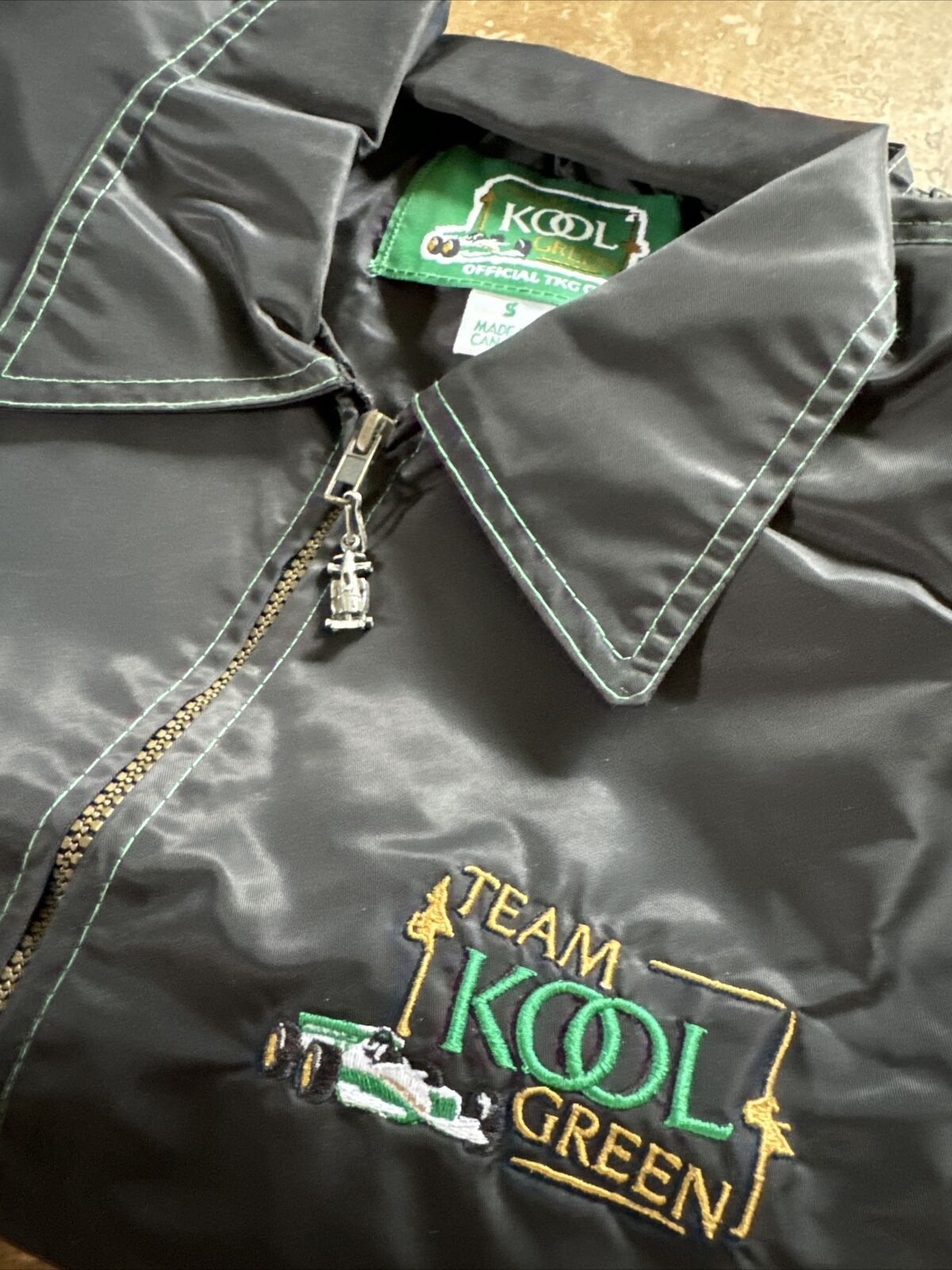 Vintage 80s Team Kool Green Black Racing Jacket Windbreaker