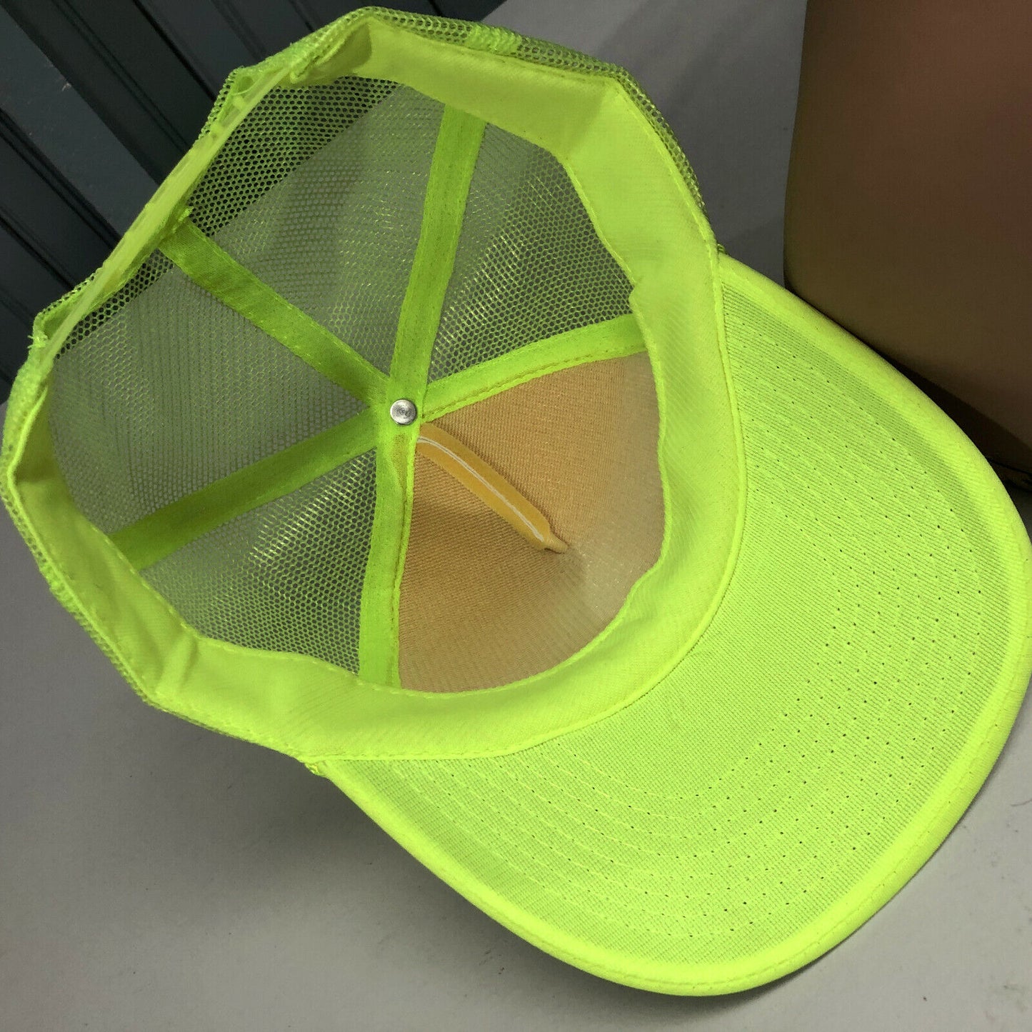 Vintage 90s Route 66 Service Day-Glo Neon Yellow Snapback Mesh Trucker Baseball Hat Cap