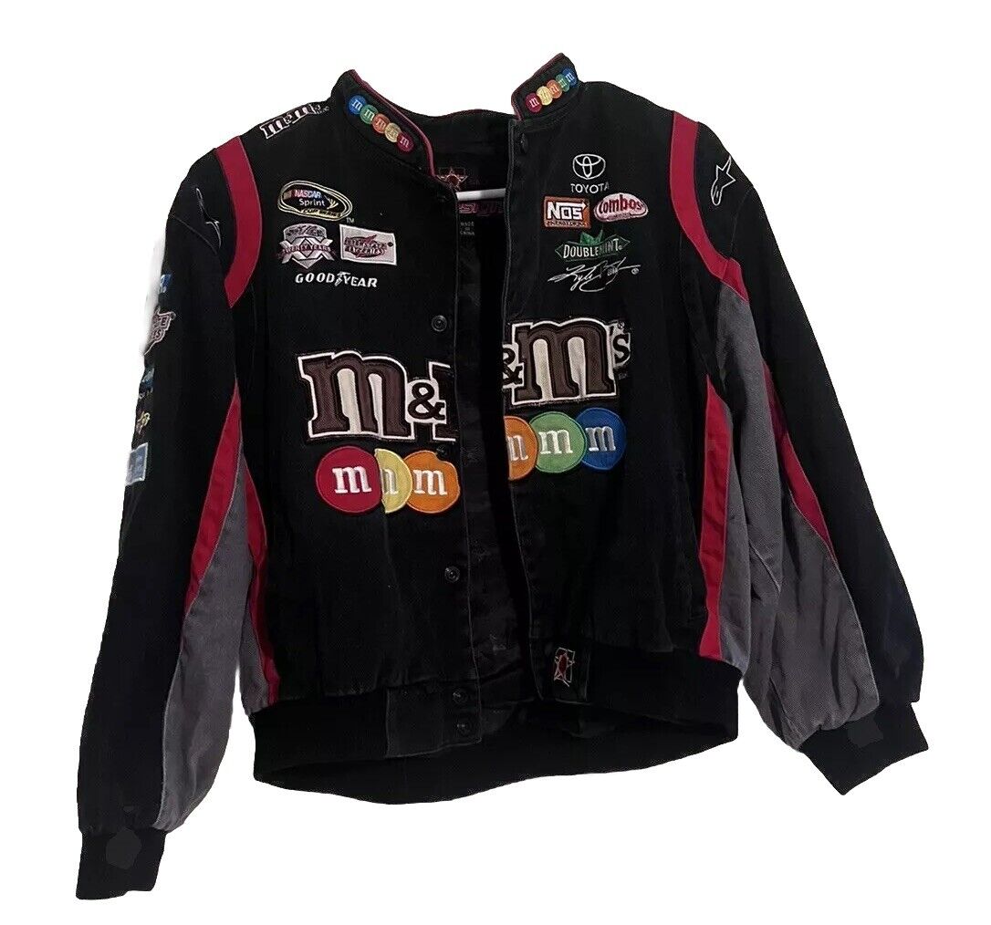 Vintage 90s Jeff Hamilton NASCAR M&amp;M's Kyle Busch Racing Jacket Toyota Goodyear Interstate Batteries JH Design Bomber