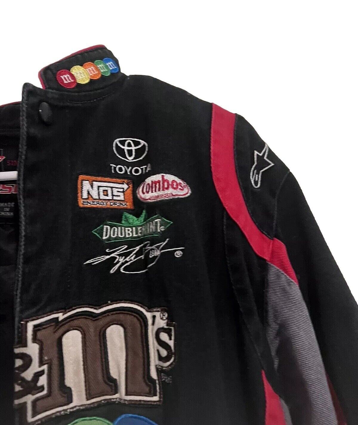 Vintage 90s Jeff Hamilton NASCAR M&amp;M's Kyle Busch Racing Jacket Toyota Goodyear Interstate Batteries JH Design Bomber