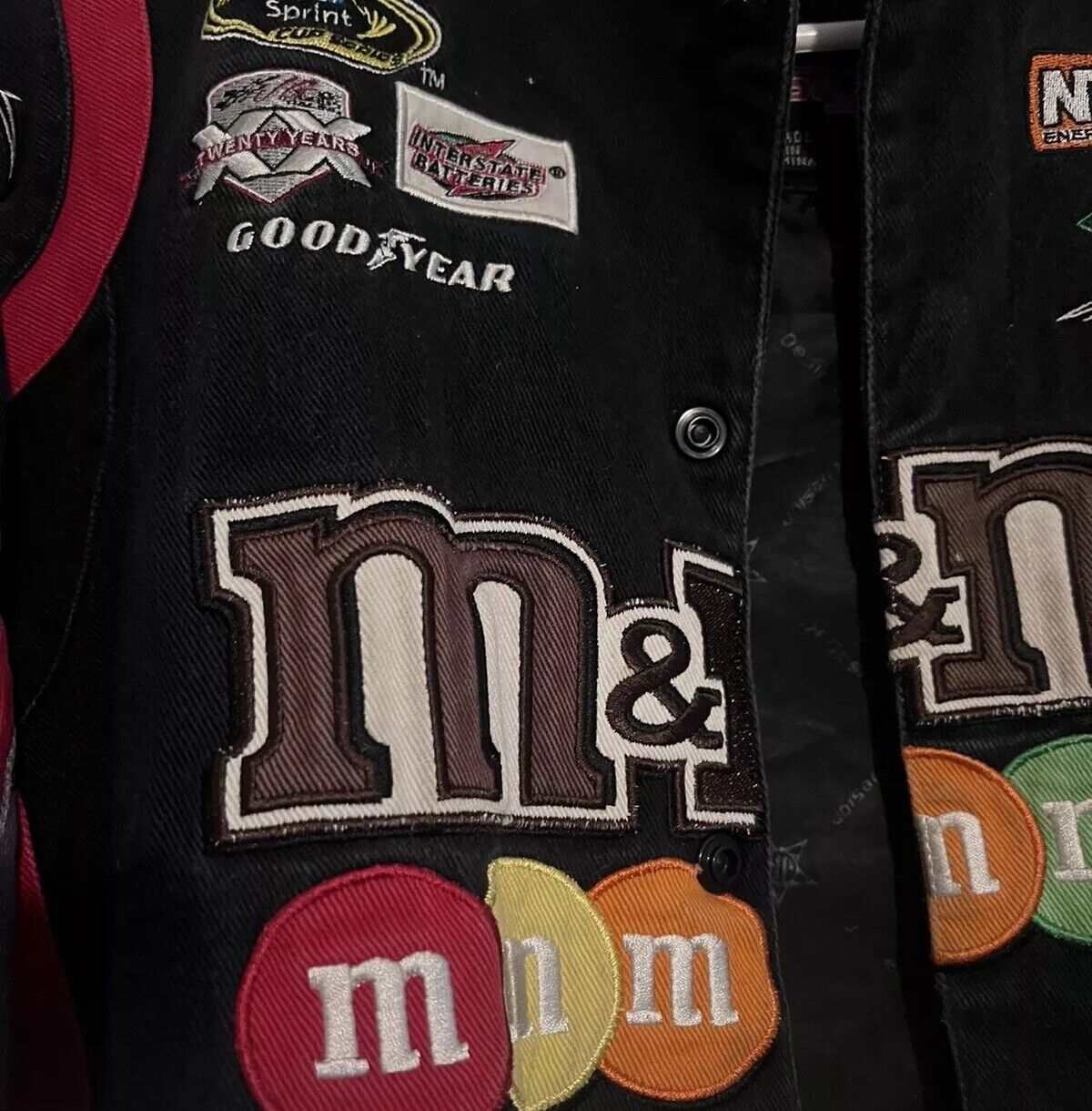 Vintage 90s Jeff Hamilton NASCAR M&amp;M's Kyle Busch Racing Jacket Toyota Goodyear Interstate Batteries JH Design Bomber