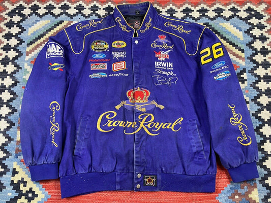 Vintage 90s NASCAR Jeff Hamilton Crown Royal Racing Jacket JH Design Bomber