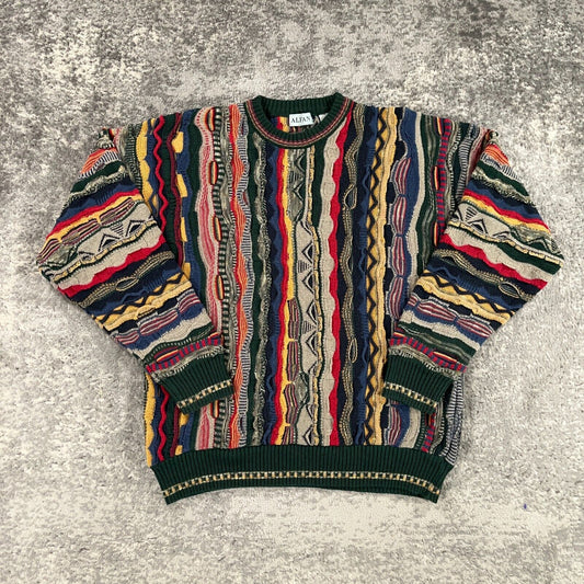 VTG Alfani Coogi Style Sweater 3D Knit Textured Cosby Biggie 90s Hip Hop Jumper