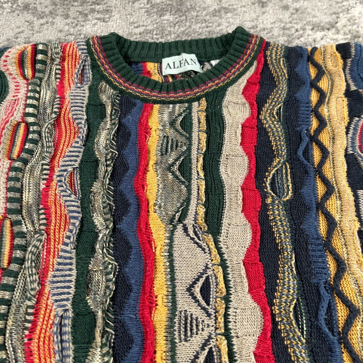 VTG Alfani Coogi Style Sweater 3D Knit Textured Cosby Biggie 90s Hip Hop Jumper