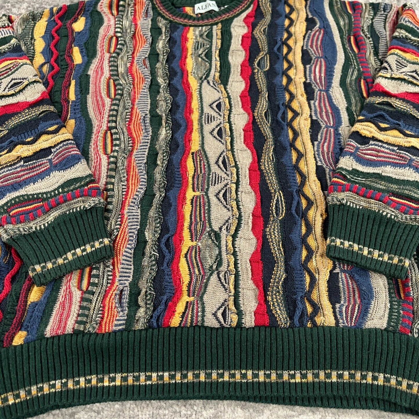 VTG Alfani Coogi Style Sweater 3D Knit Textured Cosby Biggie 90s Hip Hop Jumper