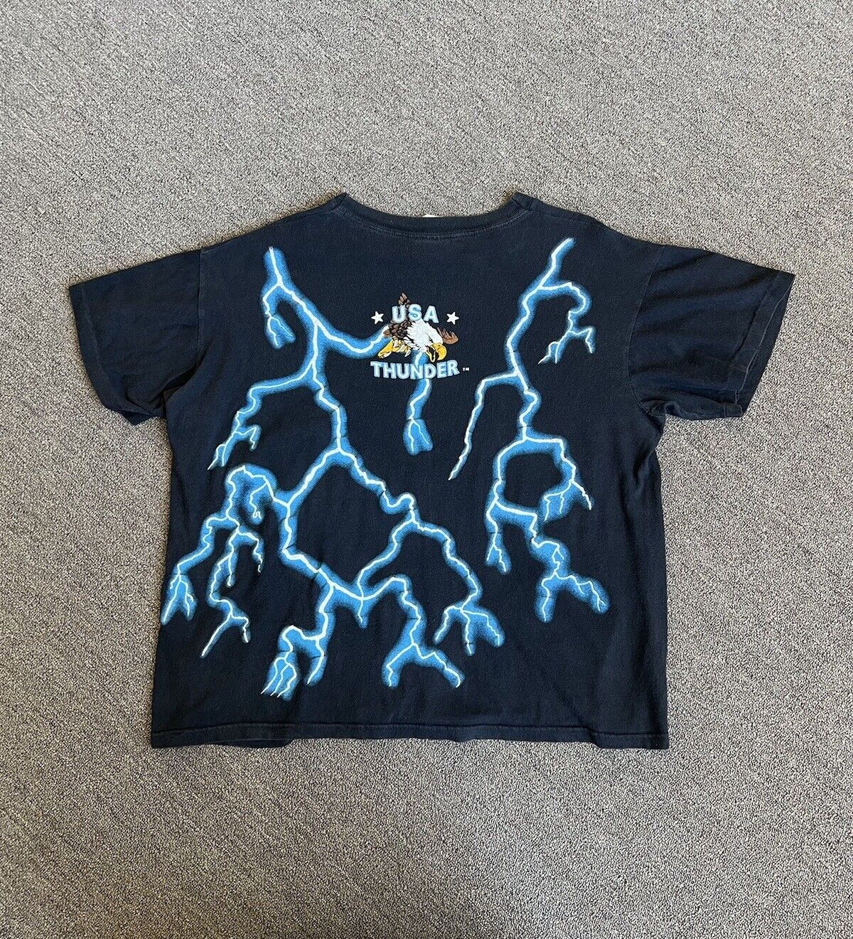 Vintage 90s American Thunder Shirt Skull Native American Lightning Bolts AOP Single Stitch Graphic Tee