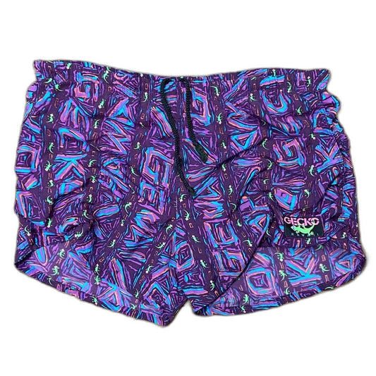 Gecko Hawaii Vintage 90s Retro Day-Glo Neon Fresh Prince Swim Shorts Purple Design Unisex Beach Tropical Swim Trunks