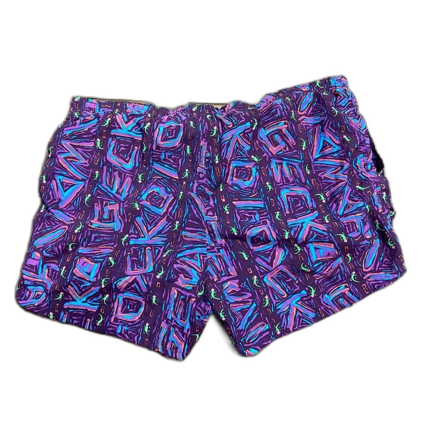 Gecko Hawaii Vintage 90s Retro Day-Glo Neon Fresh Prince Swim Shorts Purple Design Unisex Beach Tropical Swim Trunks