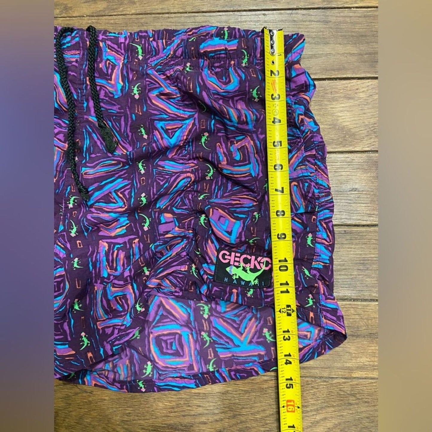 Gecko Hawaii Vintage 90s Retro Day-Glo Neon Fresh Prince Swim Shorts Purple Design Unisex Beach Tropical Swim Trunks