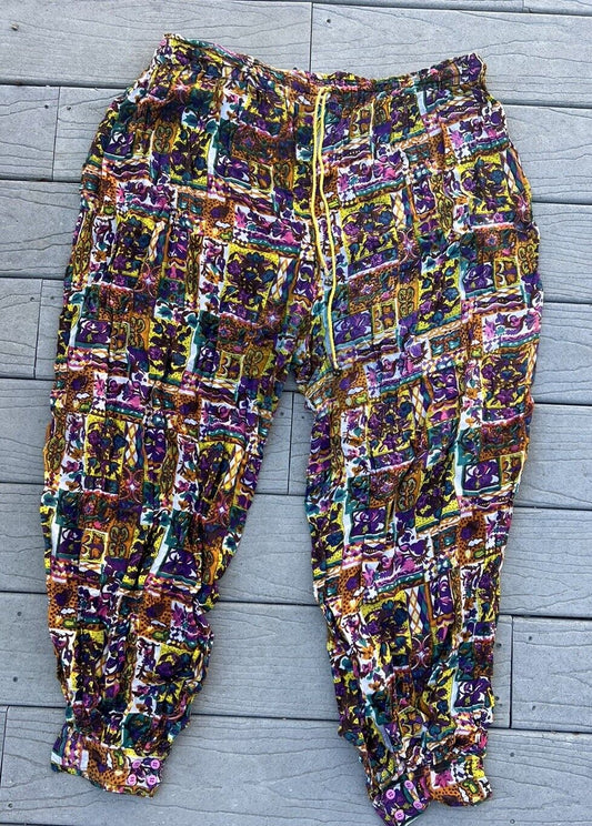 Vintage 80s Wacky Colorful All Over Print Parachute Hippie Genie Pants