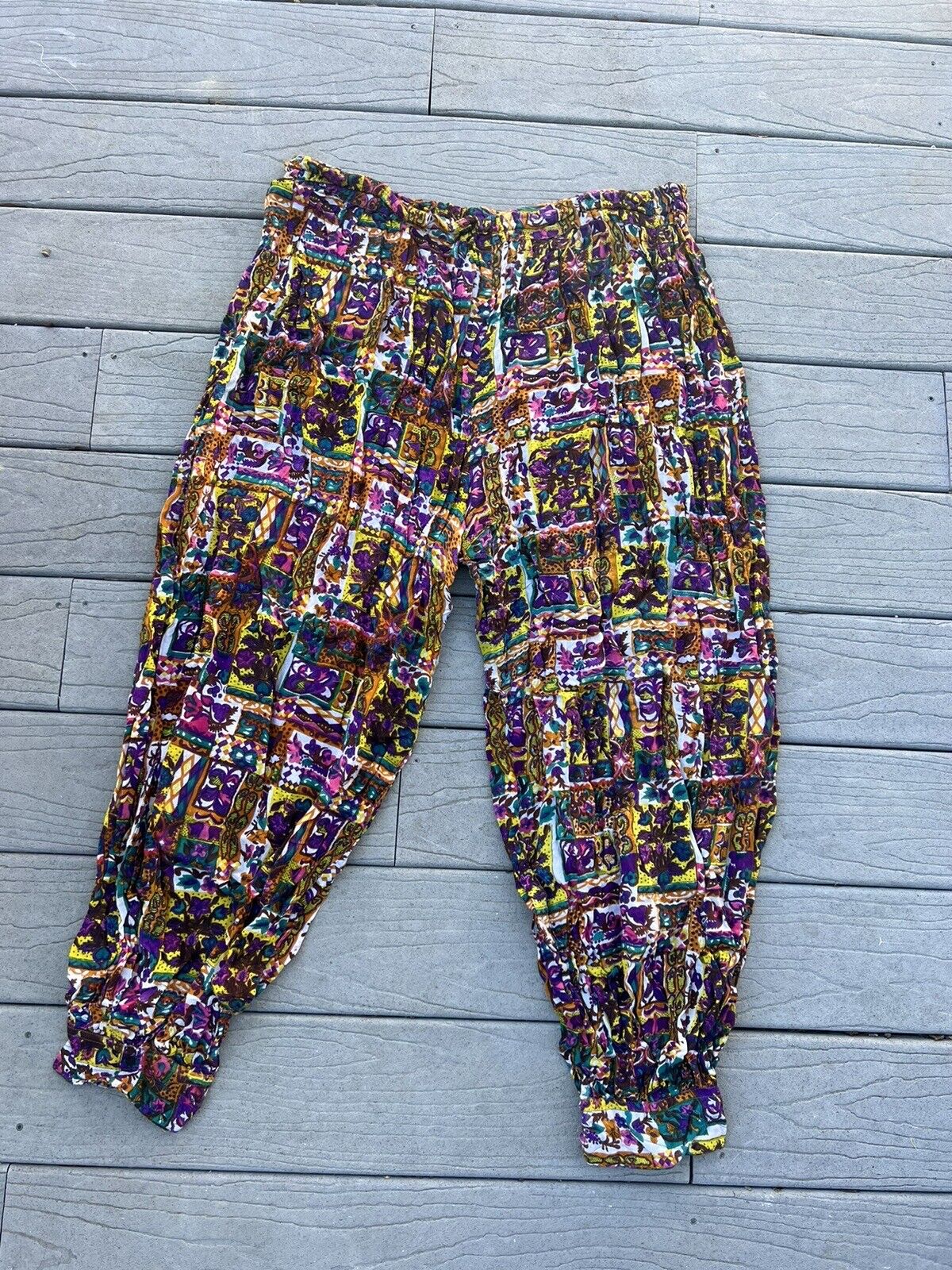 Vintage 80s Wacky Colorful All Over Print Parachute Hippie Genie Pants