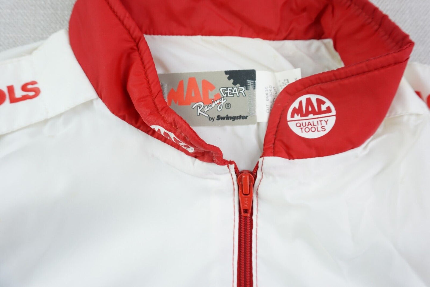 Vintage 90s Mac Tools Racing Jacket Adult Medium Red White Long Sleeve Bomber