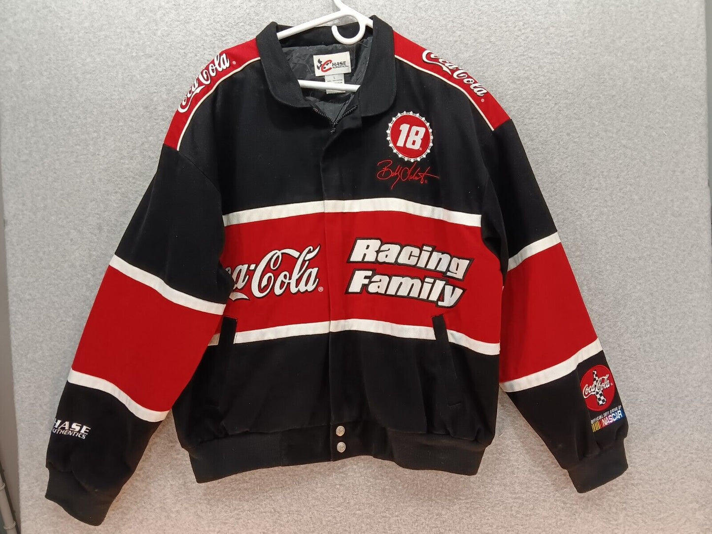 Vintage Y2K NASCAR Chase Authentics Jacket Bobby Labonte #18 Coca Cola Racing Bomber Jacket