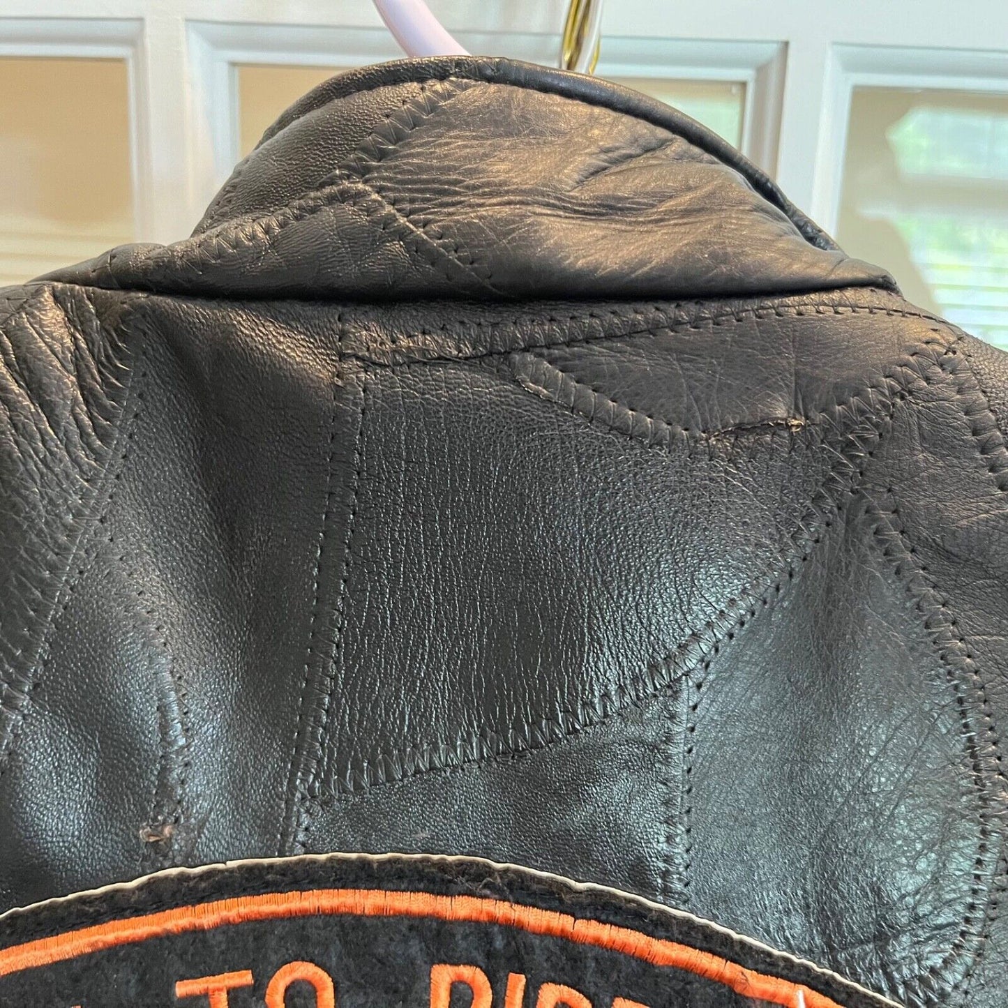 Vintage 90s Rebel Ryder Patchwork Leather Motorcycle Jacket with Biker Patches Live to Ride Route 66 US Bomber