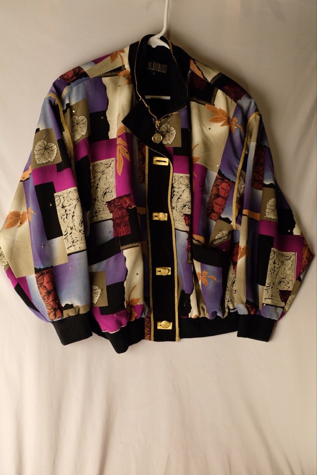 Vintage 80s Baroque Abstract Geometric Gold Vital Elements By Clifford New York Jacket