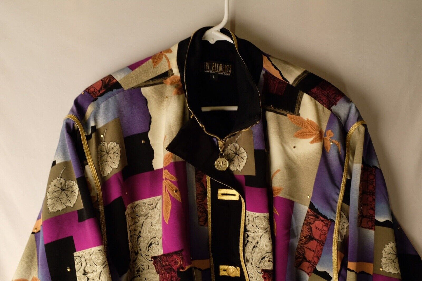 Vintage 80s Baroque Abstract Geometric Gold Vital Elements By Clifford New York Jacket